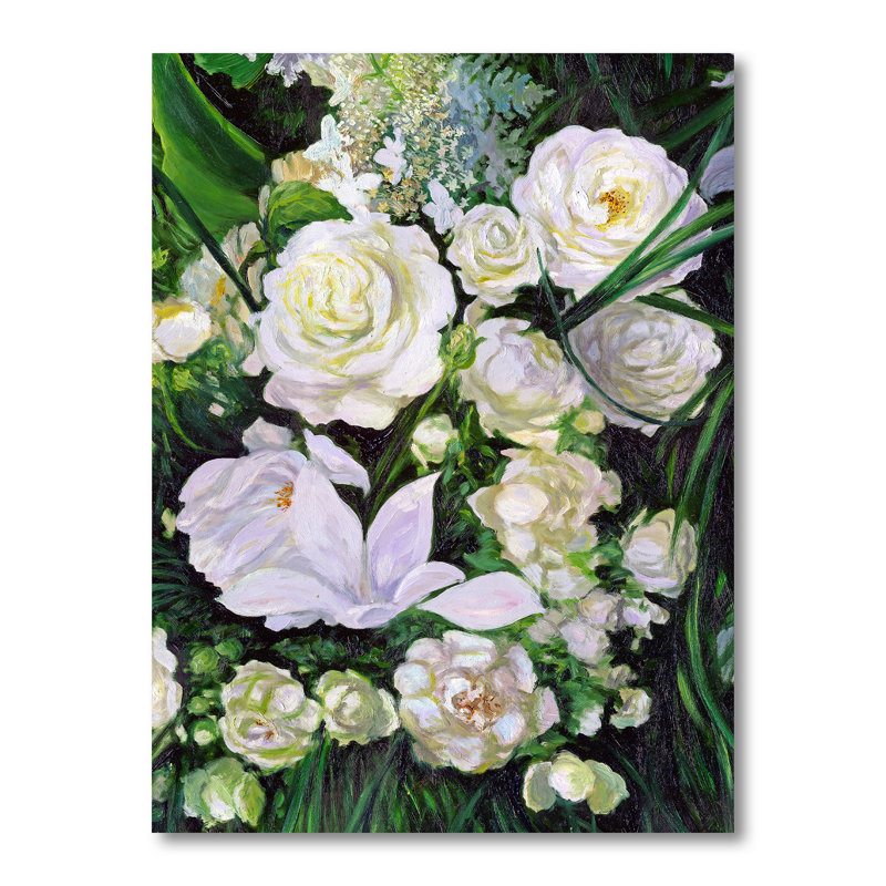 Bouquet de roses blanches et mauves - reproduction sur toile, H 40 po x l 30 po x P 1,5 po, Toile tendue