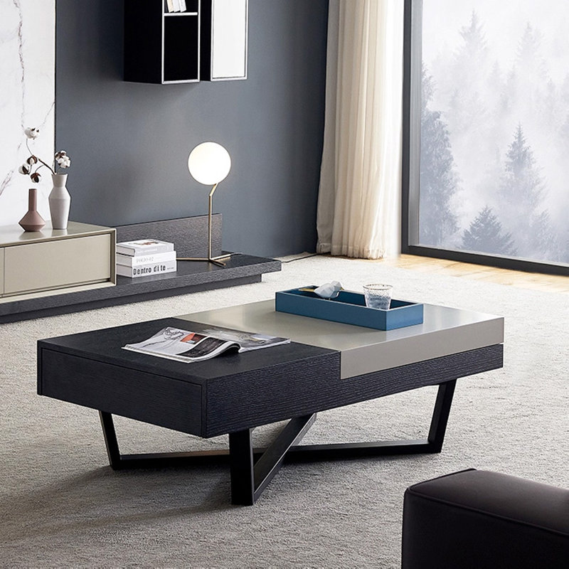 Table basse italienne minimaliste, H 15,75 po x L 51,18 po x l 27,56 po, Noir