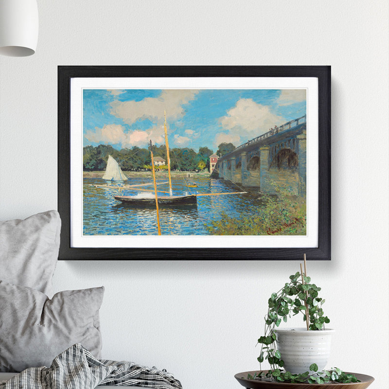 The Bridge at Argenteuil by Claude Monet - Picture Frame Painting, 48cm H x 65cm W x 2cm D, Black Framed