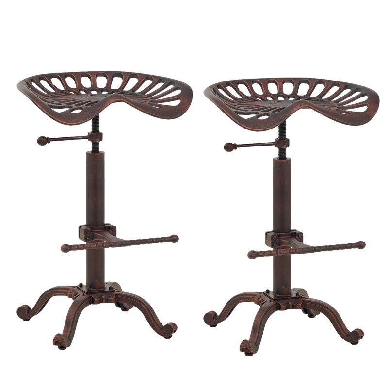 Set Of 2 Rustic Industrial Farmhouse Tractor Seat Adjustable Bar stool Industrial Bar Chair, 2, Copper