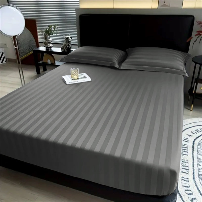 Aspire Homeware Luxury 40cm Deep Striped Fitted Sheet for Hotel Style Bedroom Comfort, Charcoal, Single (3')