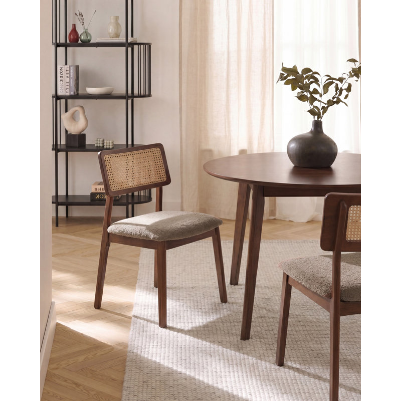 Set of 2 Dining Chairs EMBAR Wood Brown/ Taupe