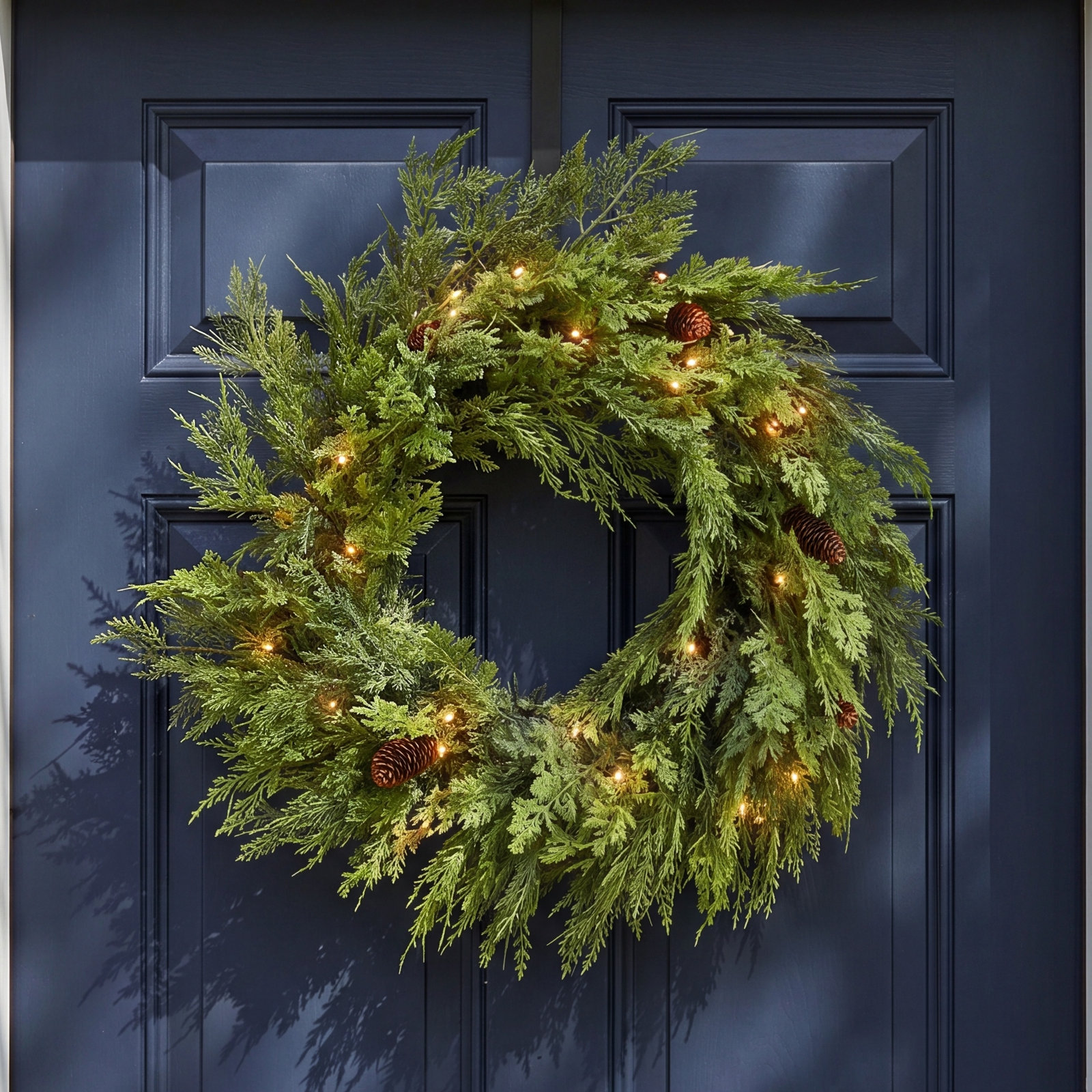 26" Pre-Lit Cozy Winter Cedar Wreath, 26"