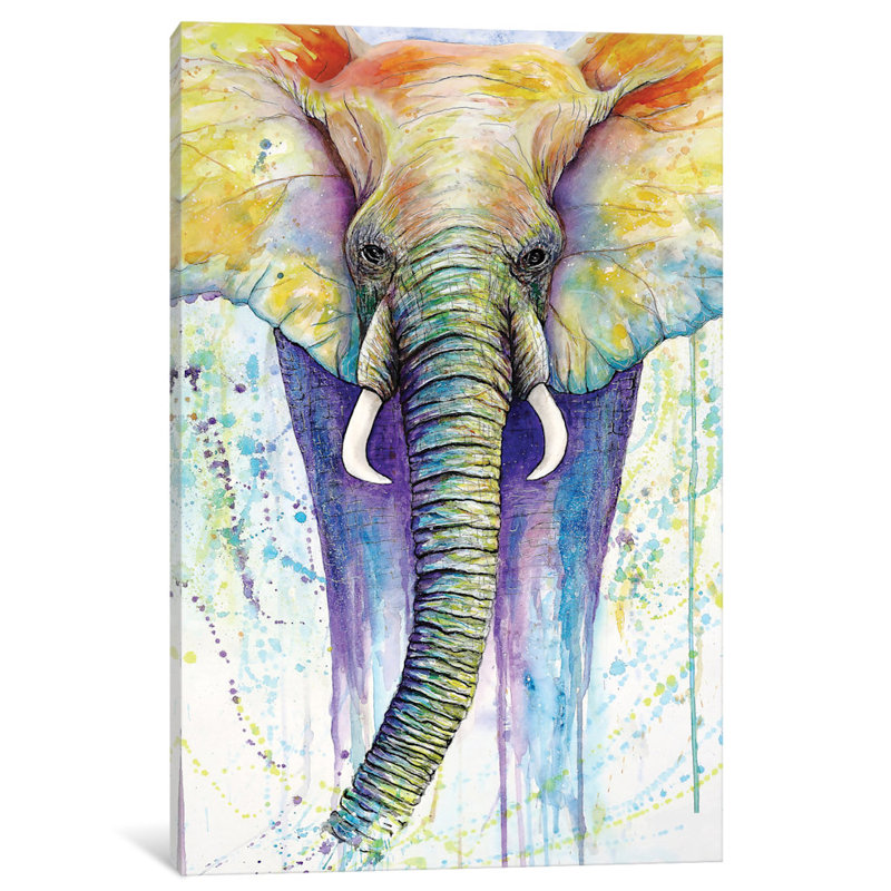 «Elephant Colors» par Michelle Faber, peinture sur toile tendue, H 18 po x l 12 po x P 1,5 po, Pas de tapis, Toile tendue