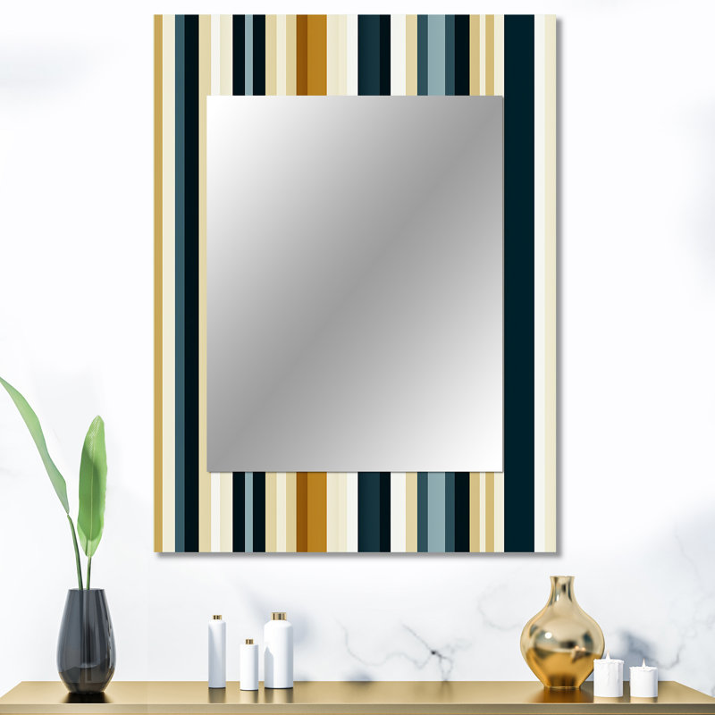 Koch Teal And Brown Classic Pinstripe Pattern - striped  Mirror, Vintage Decorative Wall Mirror, Printed Metal Art, 40" x 30"
