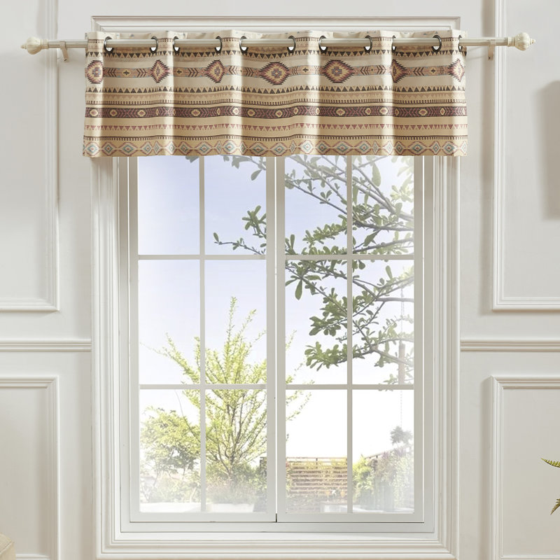 Tan Southwestern Geometric Grommet Top Window Valance