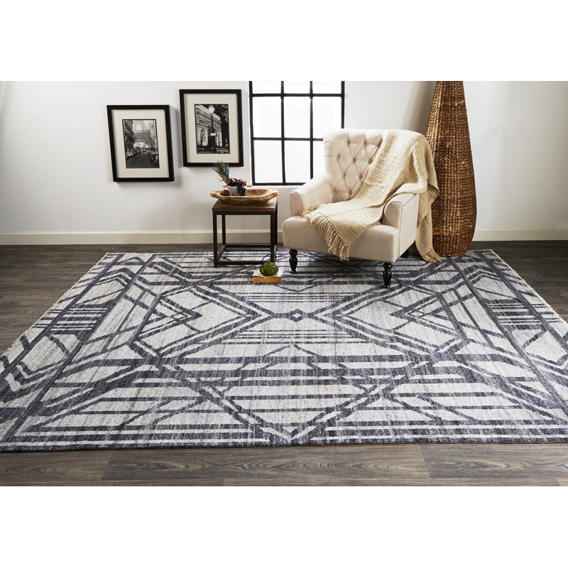 Vivien Hand Knotted Wool Geometric Area Rug, Rectangle 5' x 8'
