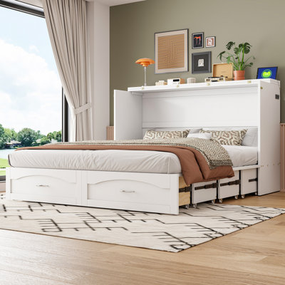 Queen Size Murphy Bed Wall Bed With Drawer And A Set Of Sockets & USB Ports