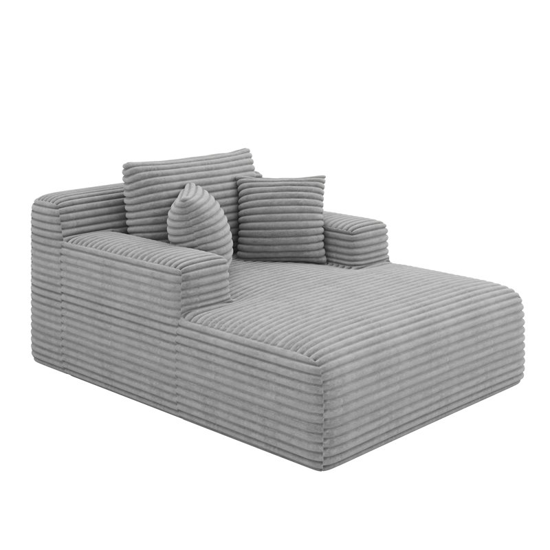 Méridienne surdimensionnée en mousse 48,8 po, canapé-lit rembourré en velours côtelé moelleux avec 3 coussins décoratifs et accoudoirs larges