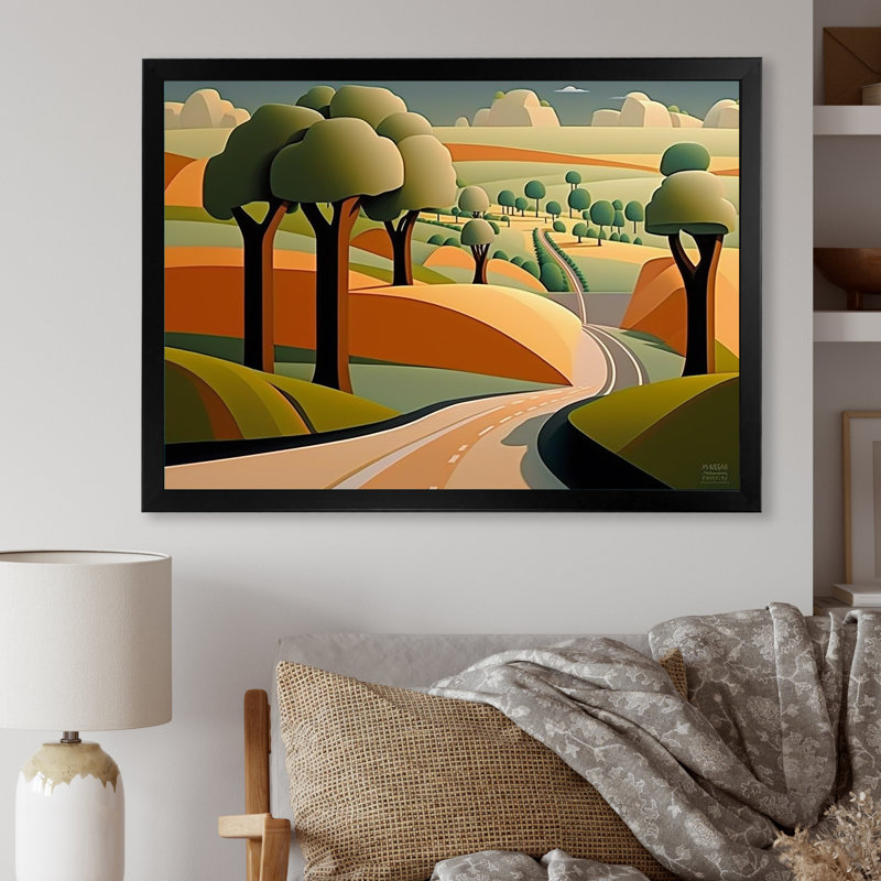 Paysage abstrait de la route vers les montagnes rustiques sur toile, H 12 po x l 20 po x P 1 po, Cadre photo noir