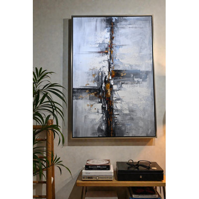 Paris Abstract Gray Gold Canvas Wall Art Framed Painting 61"x41"