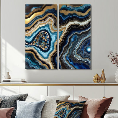 Gold Blue Geode Gems - Stone Geode Framed Canvas Print