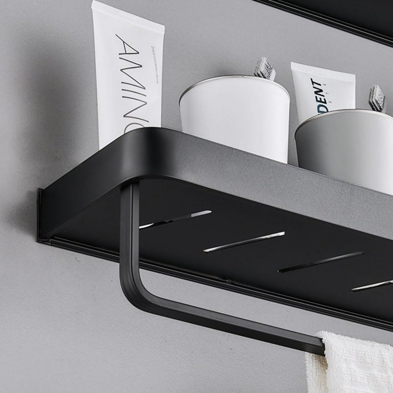 2-Tier Floating Wall Shelf With Removable Hooks, Black