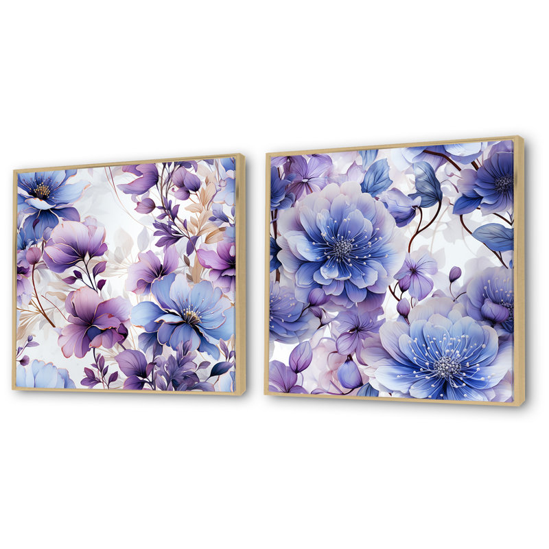 Gwendoline - Ensemble de salon mural floral 2 pièces, Encadrement brun, H 30 po x l 61 po x P 1 po