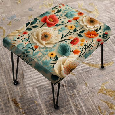 Playful Floral Ivory And Blue Delight - Floral Rectangle Ottoman