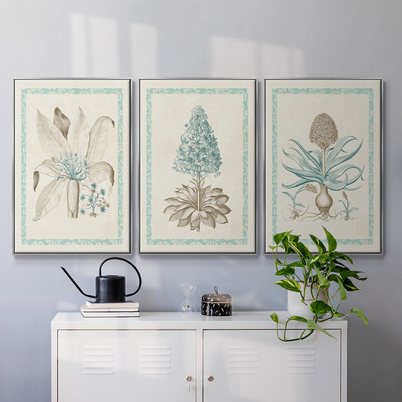 " Willow Blue Besler IV " 3 Piece Art Print, H 36 po x l 72 po x P 2 po, Argent