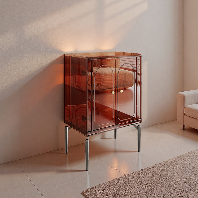 Italian-style minimalist acrylic accent cabinet, Tan