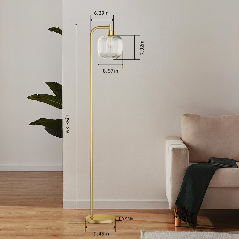 Arched Floor Lamp With Glass Shade, Remote Control And Bulb Included, Grey
