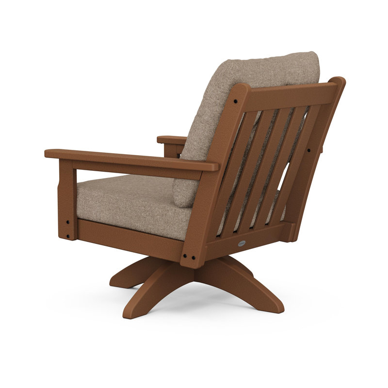 Lakeside Vineyard Deep Seating Swivel Chair, Spiced Burlap, Teak