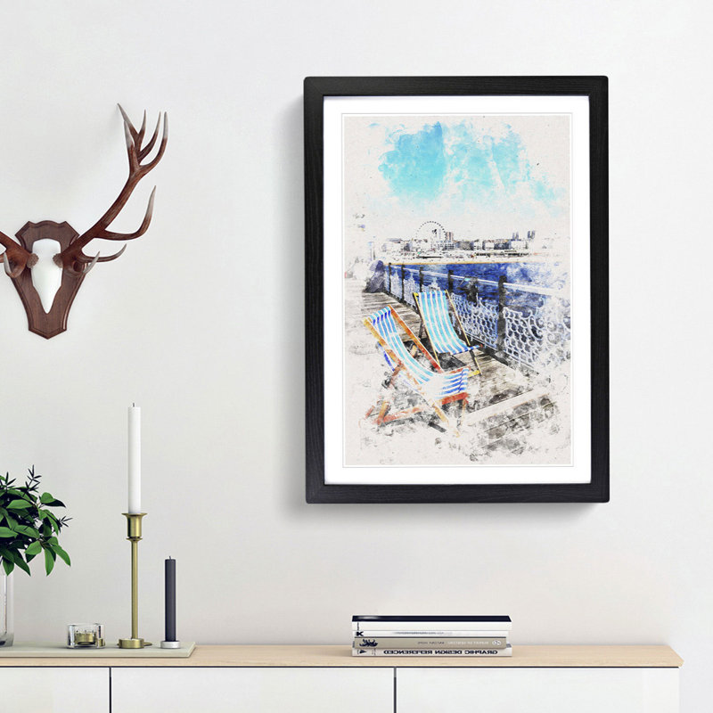Upon Brighton Beach Pier - Picture Frame Painting Print, 45cm H x 33cm W x 2cm D, Black Framed