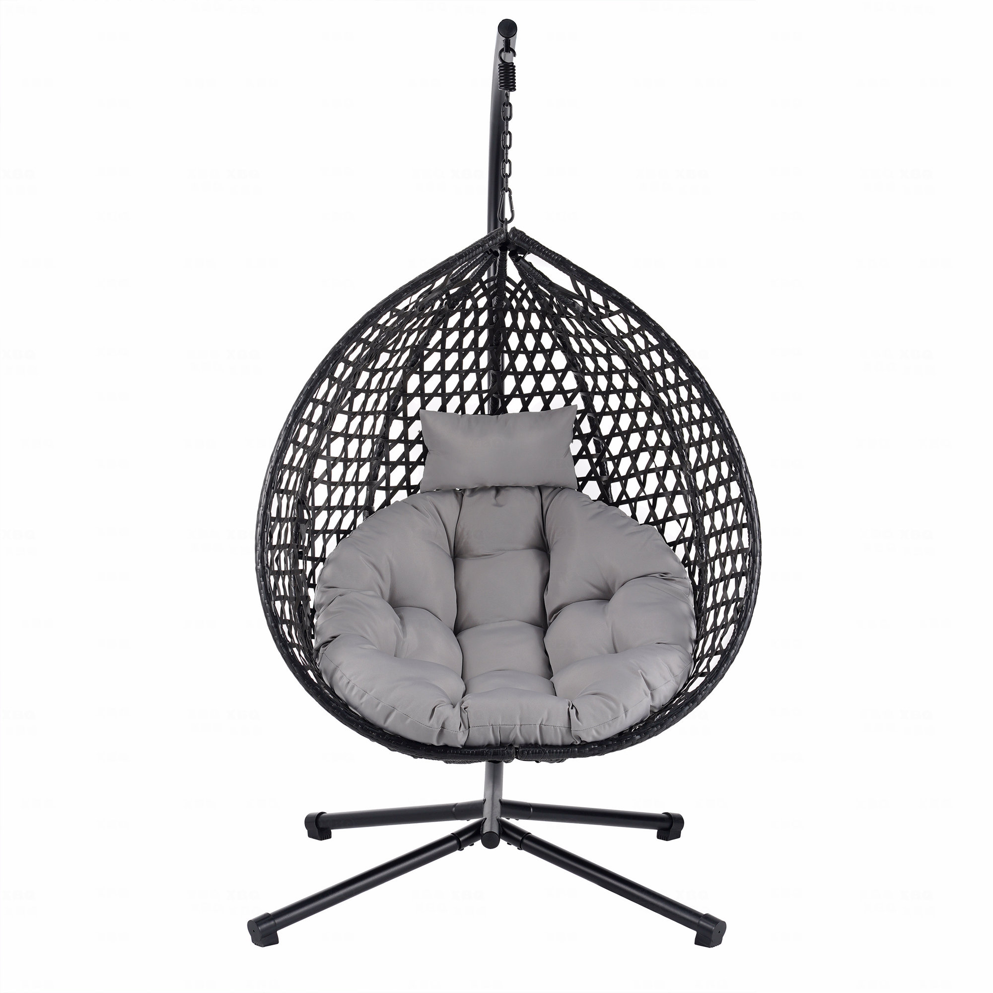 Indoor And Outdoor Swing Chair, Sturdy Hammock With Stand, Durable Hanging Egg Chair With Rattan Weaving And Soft Removable Cushion