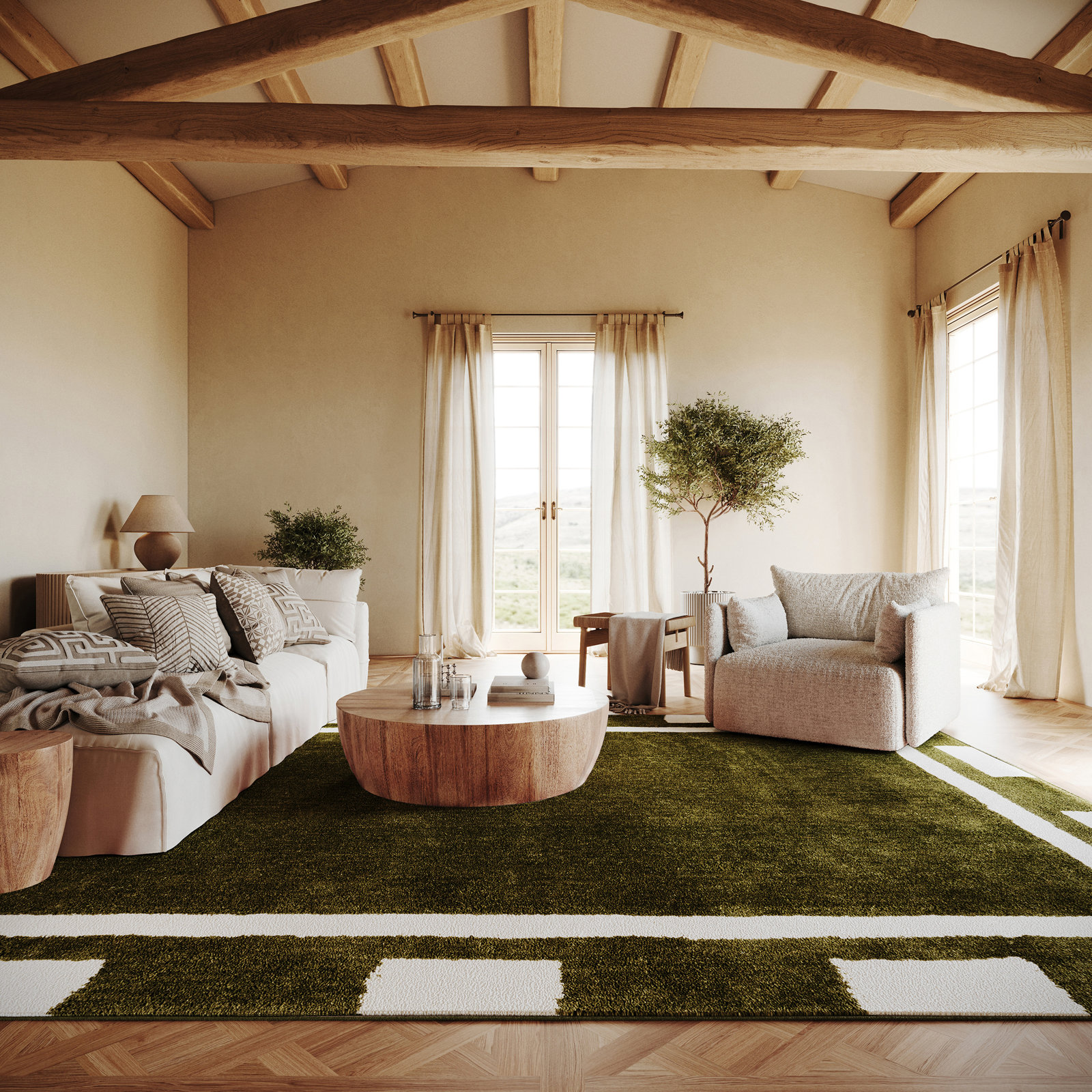 Bordered Hand-Tufted Rug, Rectangle 6' x 9'