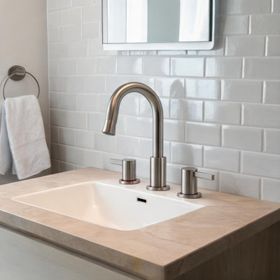 Bathroom Faucet with Brushed Nickel Metal, Swivel Spout and Pop-Up Drain, Two Handle Design