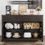 Buffet Modern Farmhouse, armoire à café avec tiroirs, tablettes et portes de grange coulissantes - brun foncé