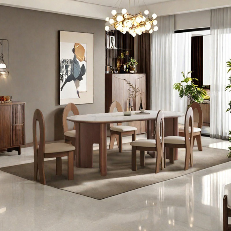 Sintered stone ash dining table set, 29.53"H x 62.99"L x 31.5"W