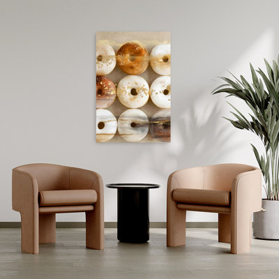 Elegant Golden Donuts Abstract Contemporary Elegant Wall Art Print 1 Piece Wrapped Canvas Wall Art