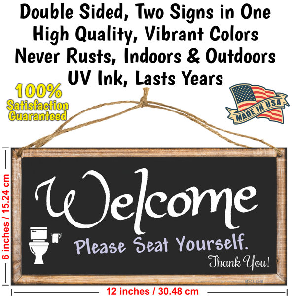 ATX CUSTOM SIGNS Hanging Sign For Bathroom Decor - Double Sided Sign  Welcome Please Seat Yourself Sign In Two Different Styles. - Wayfair Canada