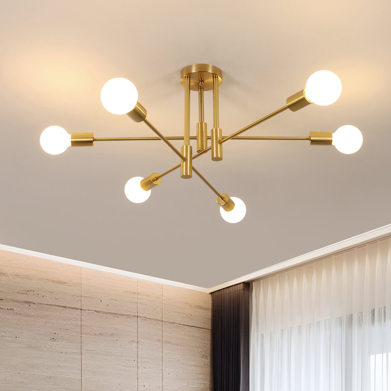 Industrial 6-Light Retro Chandelier Lamps Ceiling Light For Bedroom Living Room Lamp, Gold