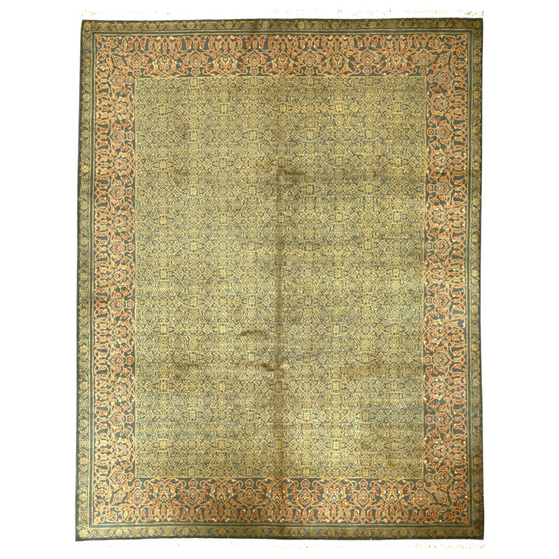 Hand Knotted Wool Area Rug in Green