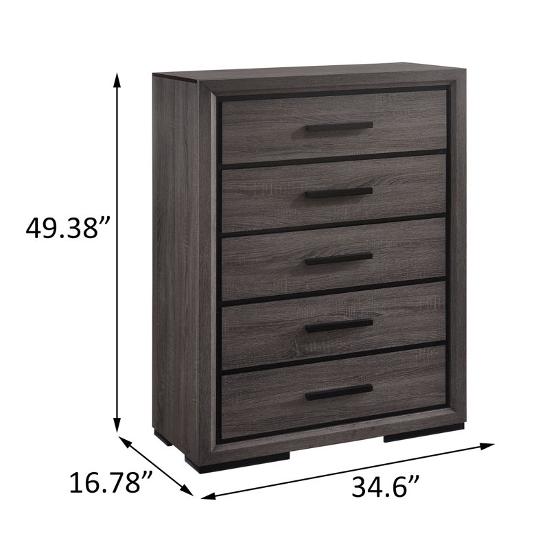 34.6'' W 5 - Drawer Chest In Gray