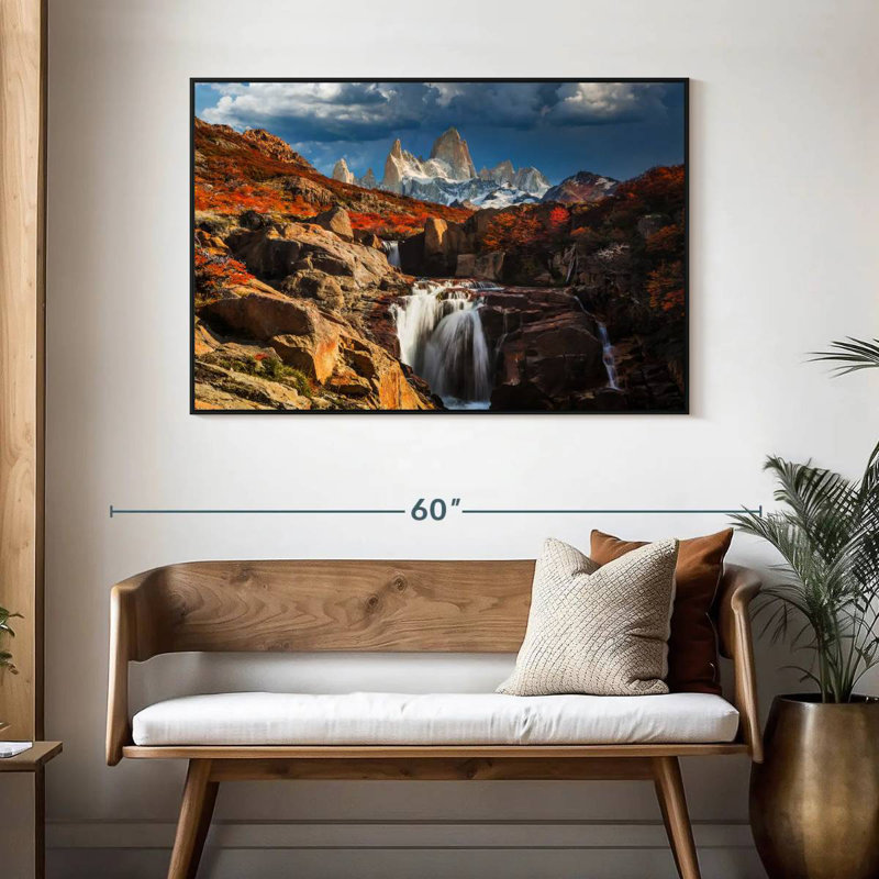 Mont Fitz Roy en automne, 46 po x 31 po, Cadre flottant noir