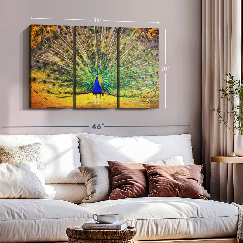 «Blue Peacock Flaunting Wall Art» sur toile, H 20 po x l 33 po x P 1,25 po