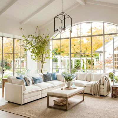 Eastampton 5-Person Modern Minimalist Deep Seat Chenille Upholstered Living Room Set with 3-Seater Sofa and Matching Loveseat