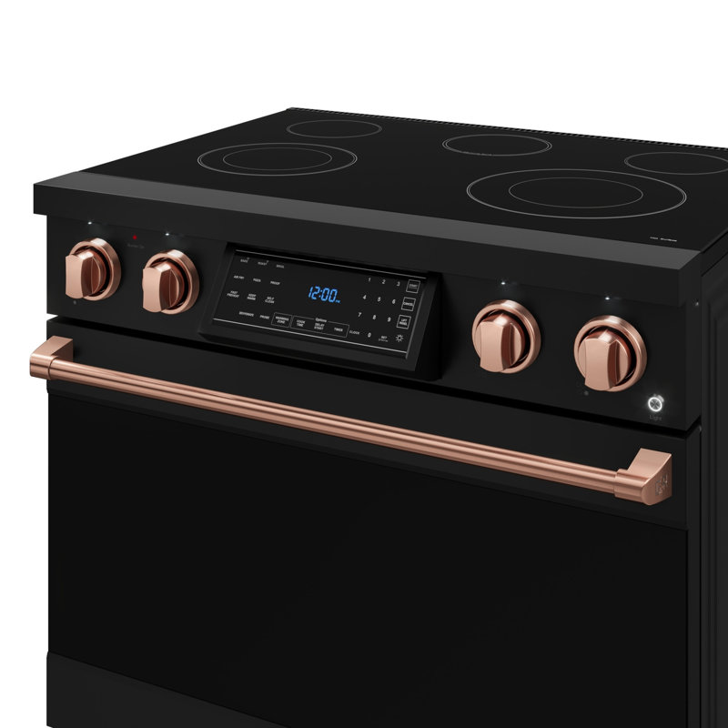 Cuisinière électrique professionnelle à panneau inclinable de 36 po Gordon Ramsay par THOR Kitchen , Noir mat / Or rose