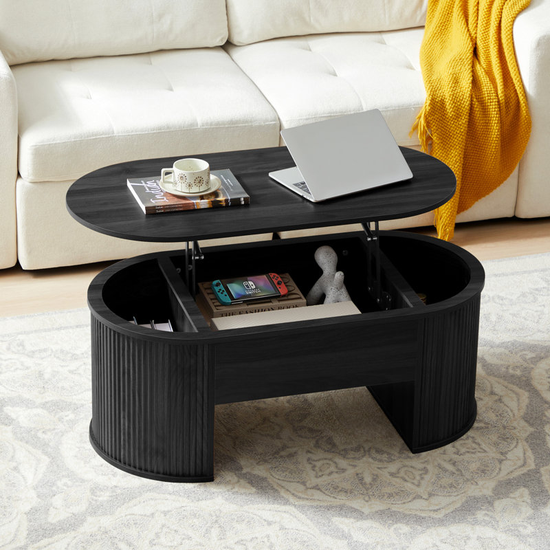 39.37'' W Oval Lift Top Coffee Table With Storage, Black