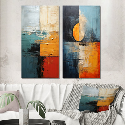 «Red and Blue Abstracted Taste - Abstract Shapes», ensemble de 2 reproductions d'art mural en métal