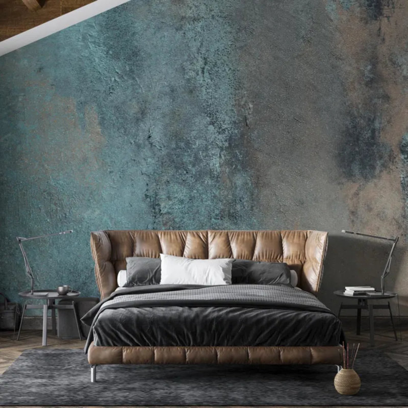 Murale texture béton bleu sarcelle, L 96 po x l 108 po
