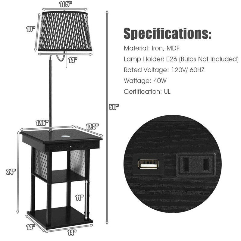 58'' Tray Table Floor Lamp with USB and Outlet