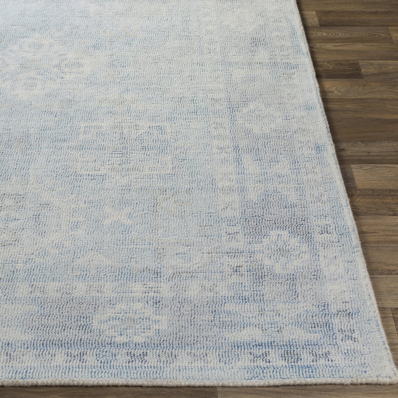 Tapis oriental denim / bleu ciel touffeté à la main Hopkins, Rectangle 5 pi x 7 pi 6 po