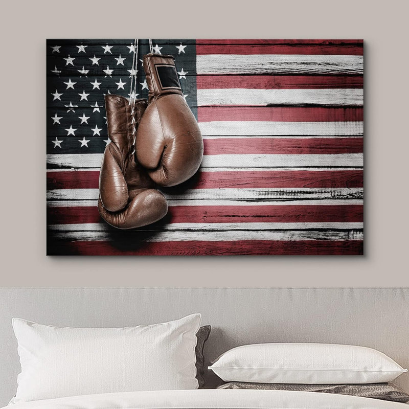 Panneau de bois effet drapeau américain gants de boxe rétro rétro photographie de remise en forme sport décoration murale
