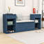 Banc de rangement en bois avec coussin, 2 tiroirs, compartiments rabattables et tablettes ouvertes réglables-2086005239