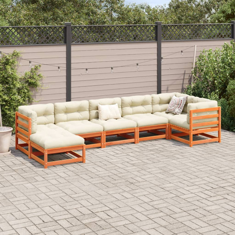 Ensemble de canapé de patio en bois massif 7 pièces Lark Manor ™, Beige / brun cire