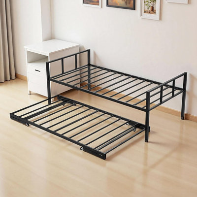Structure de lit de jour simple noir avec lit gigogne, lit plateforme en métal robuste avec support à lattes, canapé-lit facile à assembler pour la chambre à coucher, le salon ou la chambre d'amis