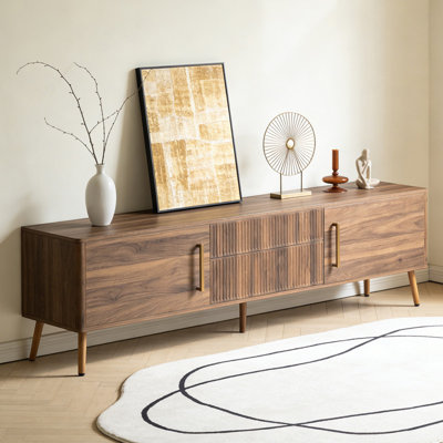 Mid-Century Modern TV Stand For 80 Inch Tvs, Media Console With 2 Drawers & Storage For Living Room, Bedroom & Home Theater