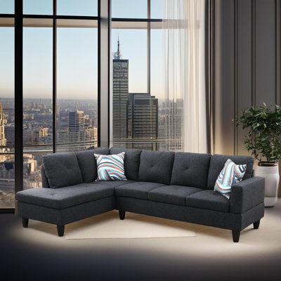 103" Savoy Dark Gray Linen Right Facing 2-Piece Sectional Sofa Set With Chaise