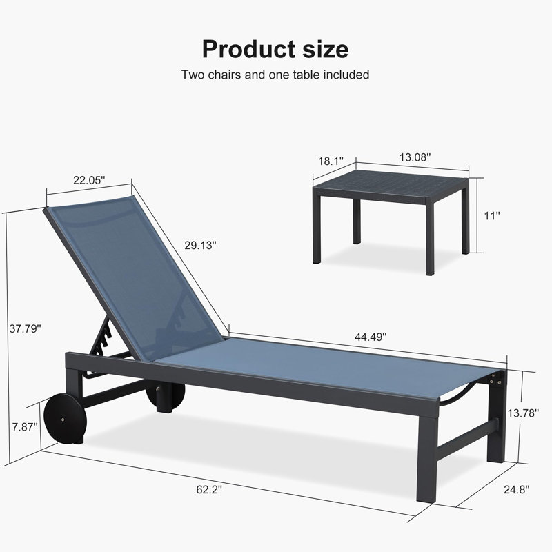 Ensemble de 2 chaises longues d'extérieur Ebern Designs, Coussin indigo / structure grise